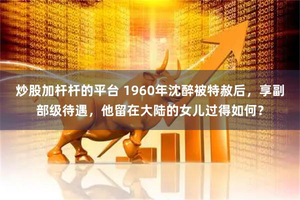 炒股加杆杆的平台 1960年沈醉被特赦后，享副部级待遇，他留在大陆的女儿过得如何？
